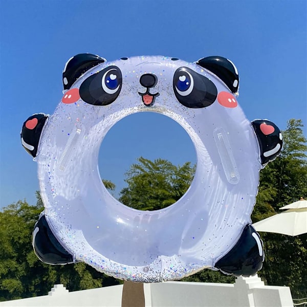Svømmeringer Oppblåsbar Basseng Flyte Rør Paljetter Søt Panda Transparent Svømmering med Håndtak for Ring Tykk Vann Moro Leke Black