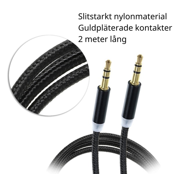 AUX-kabel 3,5 mm (AUX till AUX) 2M Svart 2-Pack