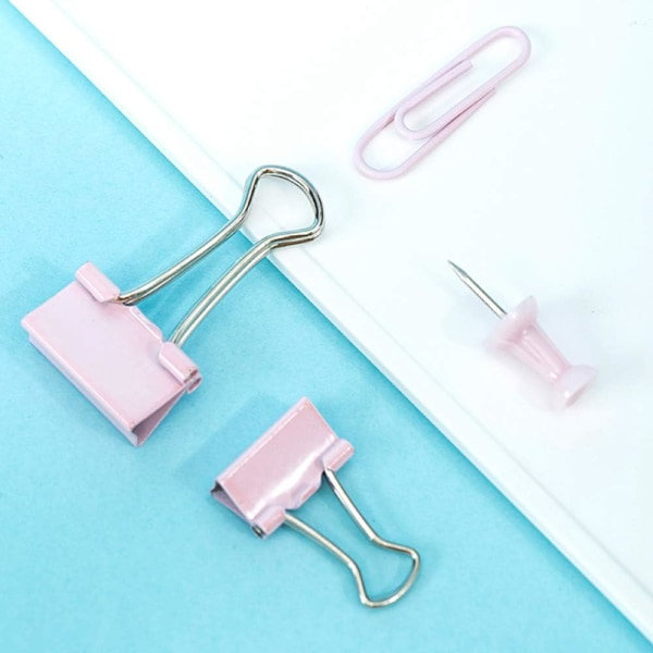 Assorterede lyserøde papirclips, papirclips, push pin sæt, holdbare og