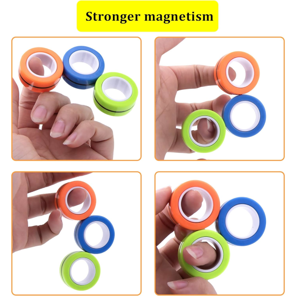 3-delt sett magnetisk ringdekompresjonsleker, lindrer stress og angst, fingerpuslespilldekompresjonsleker