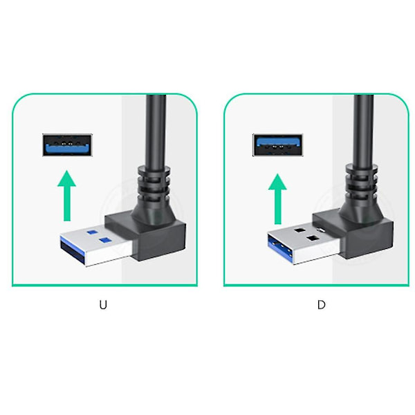 Universal USB 3.0 Forlængerkabel med 90 graders bøjning til hjemmet og kontoret 2m Up bend