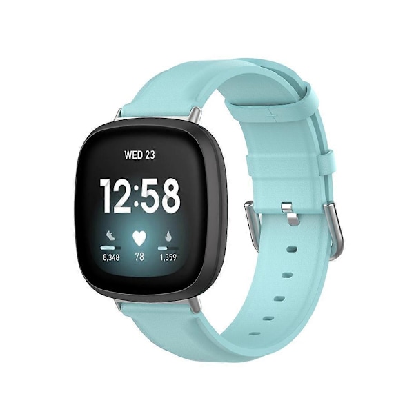 Læder Urrem Til Fitbit Versa 3 / Sense Light Blue