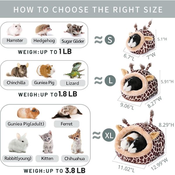 Hamster, marsvin, tilbehør til seng, hus, pinnsvin, burtilbehør, chinchilla, ilder, rotte, gerbil (L)
