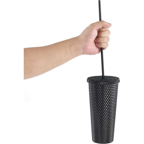 Studded Tumbler med lokk og sugerør, gjenbrukbar kopp med sugerør lokk, plast vannflaske, iset kaffe reisekrus kopp - Svart