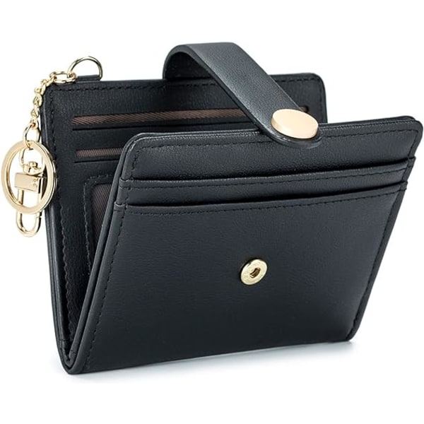 Damplånng Plånbok RFID-Blockering Bifold Kortfodral med Dragkedja Myntficka ID-Fönster och Nyckelring black