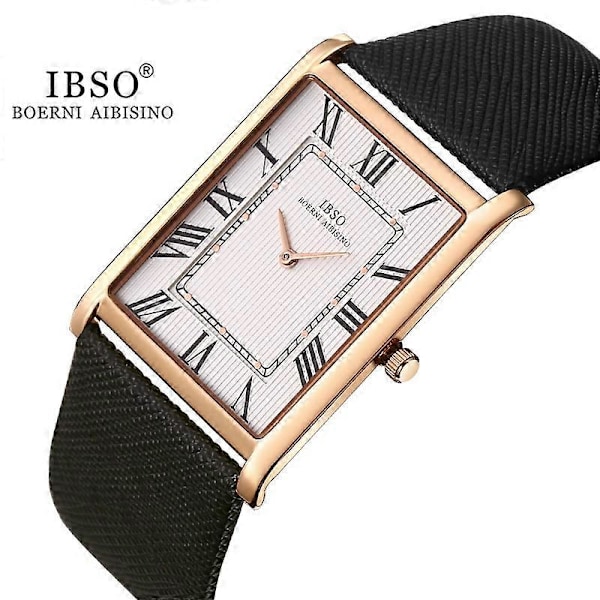 IBSO Ultratunn Rektangulär Urtavla Herr Quartz Klocka Lyxig Affärsstil Äkta Läderarmband Vattentät Nya Herrarmbandsur B2232-WE-RG