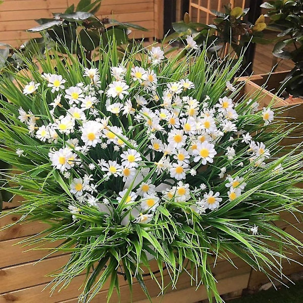 4 st konstgjorda prästkragar Konstgjorda blommor Gröna plastbuskar Falska blommor Inomhus Utomhus (vit)