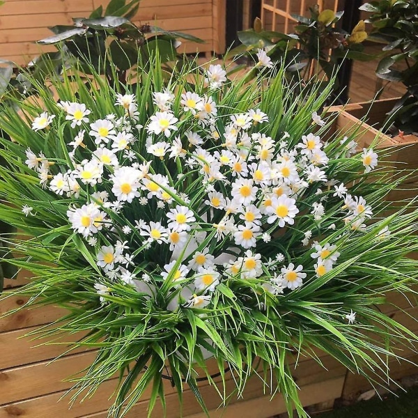 4 stk kunstige tusenfryd blomster kunstige blomster grønne plastbusker falske blomster innendørs utendørs (hvit)