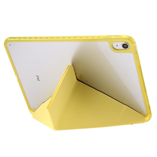 Origami Tri-Fold Stativtablettfodral för iPad 10.9 (2022), PU-läder + Transparent Akryl Case Yellow iPad 10.9 (2022)