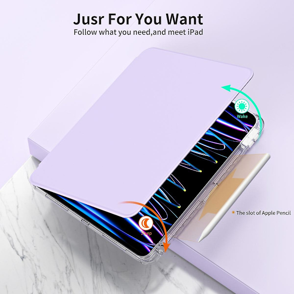 Etui med Stativ til iPad Pro 13 (2024) - Læder + Klar Akryl Aftageligt Tablet Cover - Lilla Purple iPad Pro 13 (2024)