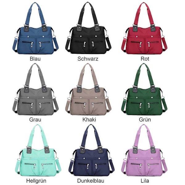 Multi Stor Kapacitet Vandtæt Lomme Nylon Taske Dame Tote Skuldertaske 100% Ny Gray