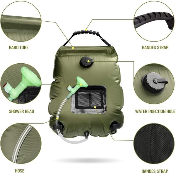 Solar Dusjpose, 20L Solar Camping Dusjpose Solar Oppvarming Vannpose Bærbar Camping Klatring Dusjpose