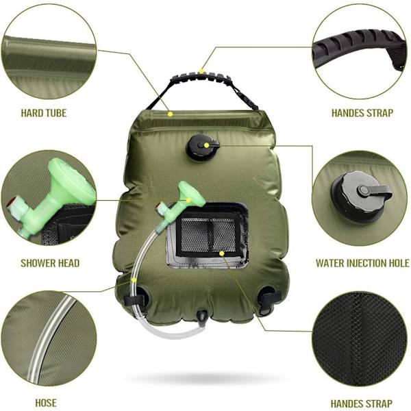 Solbruserpose, 20L Solar Campingbruserpose Solar Opvarmning Vandpose Bærbar Camping Klatrebruserpose