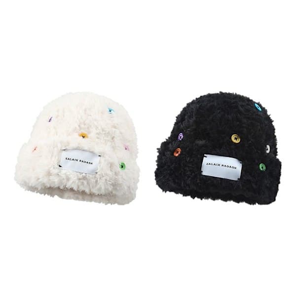 Värikäs nappipehmoinen neulottu hattu Talven lämmin kalastajan cap white white