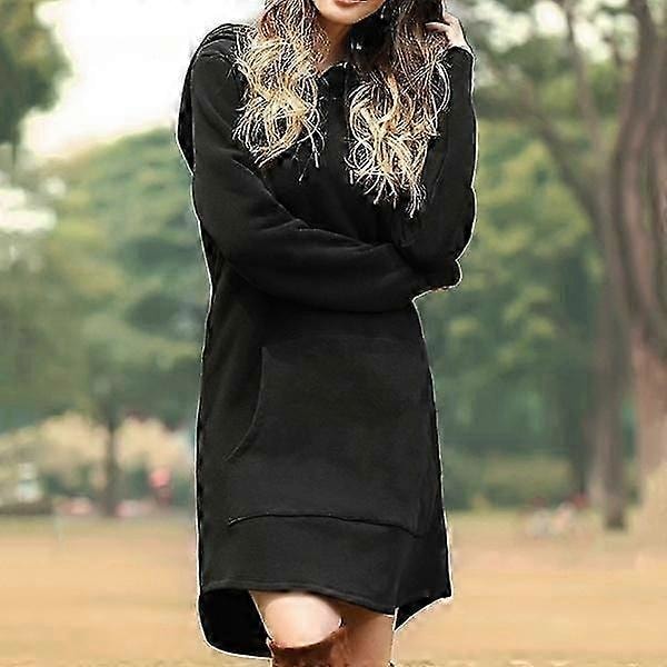 Lång Klänning med Huvtröja Dam Plus Size Långärmad Hoodie Sweatshirt Ledig Pullover grey L