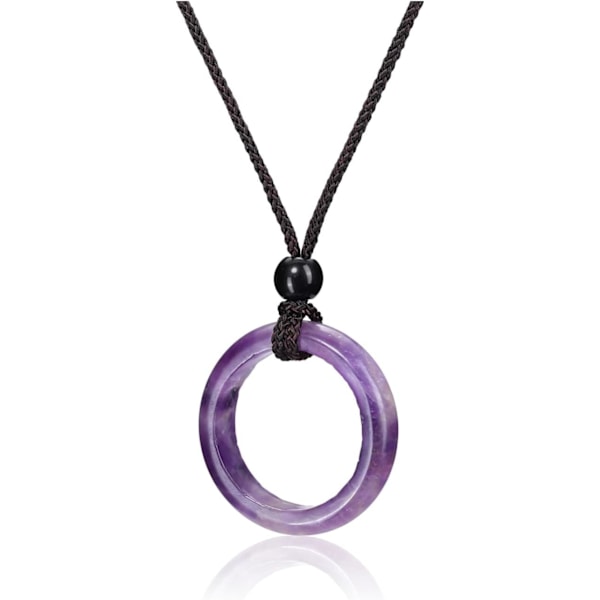 Kristalliriipuskaulakoru Naisille Luonnollinen Violetti Ametisti Kristallit Jalokivet Kvartsi Pyöreä Kivi Narukaulaketta (Violetti)