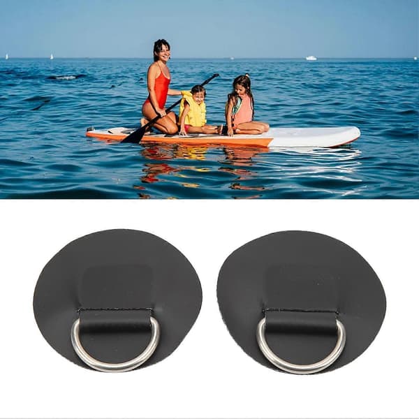 4 stk. D-ring patch PVC rustfrit stål surfboard enkelt lag rund form D-ring pad til oppustelig båd kajak kano sort