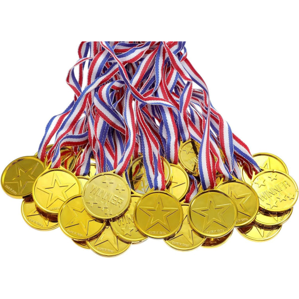 Förpackning med 100 plastmedaljer för barn, skola, idrott eller mini-olympiska medaljer