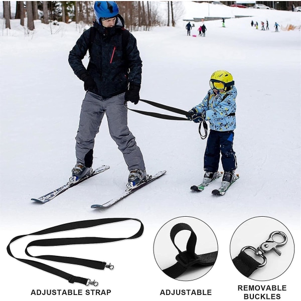 Ski- og snowboardsele til børn, skisele med aftagelig snor og taske, hastighedskontroltimer Skitilbehør til børn Drenge Piger Begyndere Black