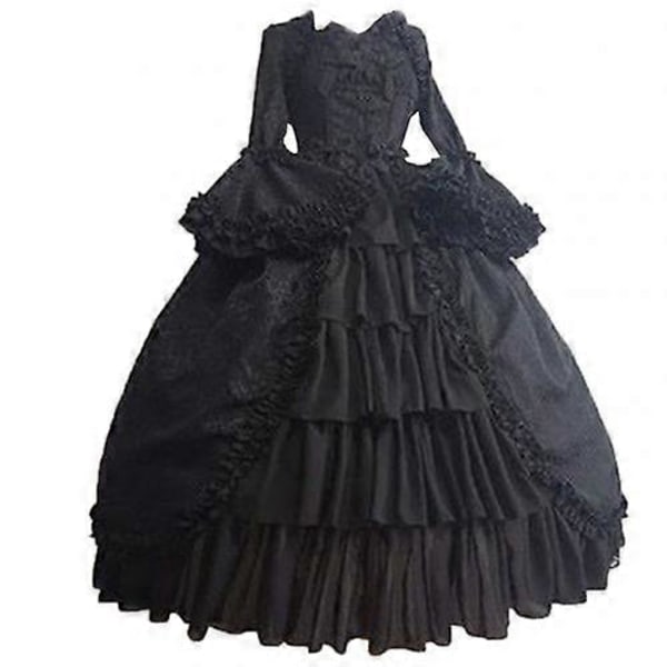 JWL-Middelalder Retro Gotisk Hofkjole Royal Dame Balkjole Black M