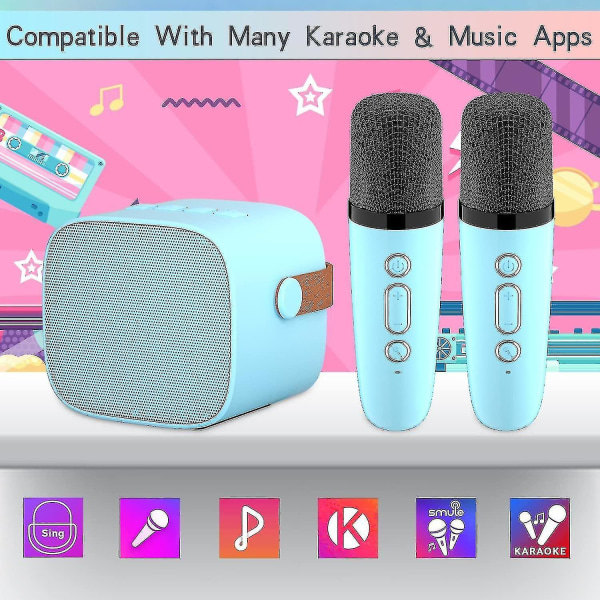 Karaokemaskin för barn med 2 trådlösa mikrofoner, bärbar Bluetooth-karaokemaskin för barn, vuxna, röstförändrande effekter och LED-lampor