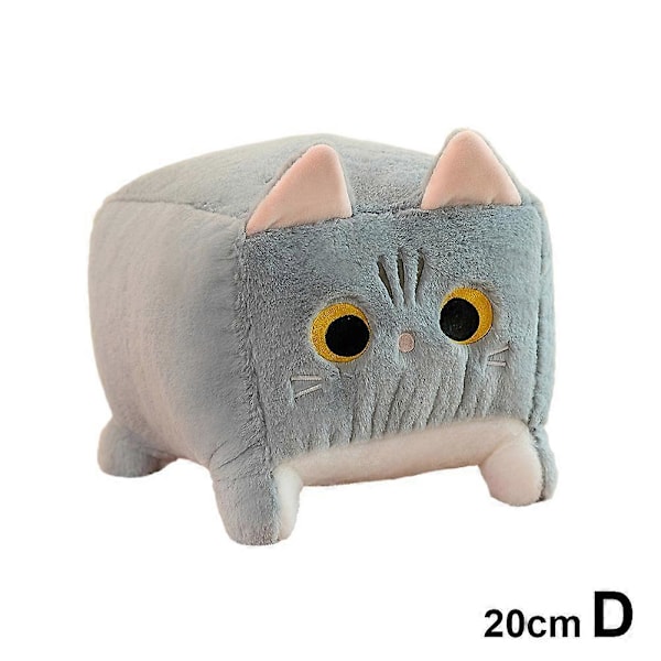 Söt Fyrkantig Plush Katt Leksak Fluffig Svart Katt Kudde Fylld Djur Plush Dock Gray 20cm
