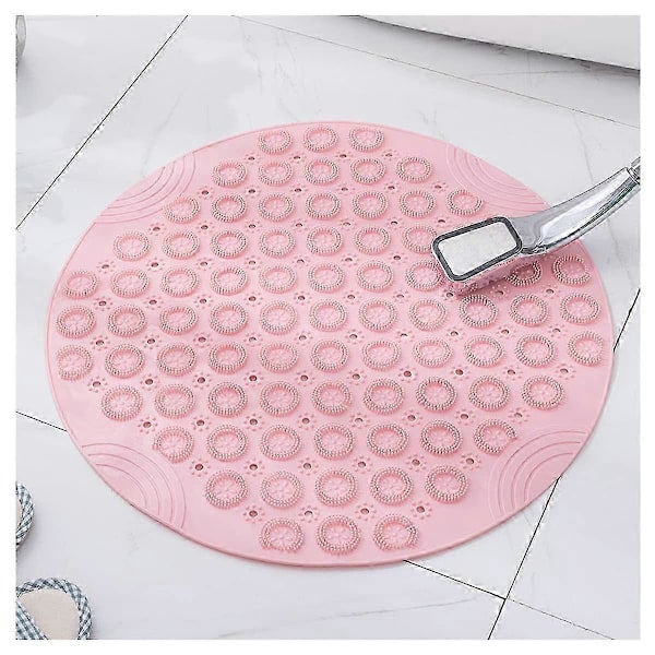 Suihkumatto imukupeilla, pyöreä liukumaton kylpymatto 56 cm, homeenesto PVC-kylpymatto viemärireijällä ja hierontakuplilla, konepestävä (pinkki)