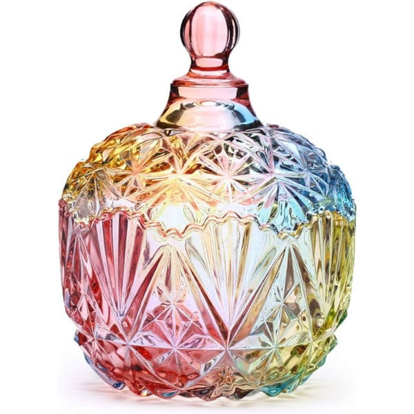1 st färgglad glasburk, godisburk med lock, kakburk, smyckeskrin bufféburk kexbehållare (260 ml / 9 oz)