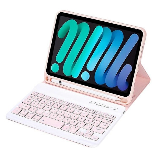 C06B Kompatibelt för iPad mini 6 (2021) Anti-Repskyddande Fodral med Bluetooth-Tangentbord Stötsäkert Ställ Läderfodral med Pe Pink
