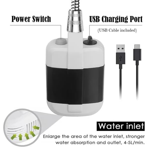 USB Uppladdningsbar Bärbar Duschpump med Sprayhuvud för Utomhusförfriskning, Perfekt för Camping, Vandring, Resor, Biltvätt, Husdjur Basic-Svart Basic-black