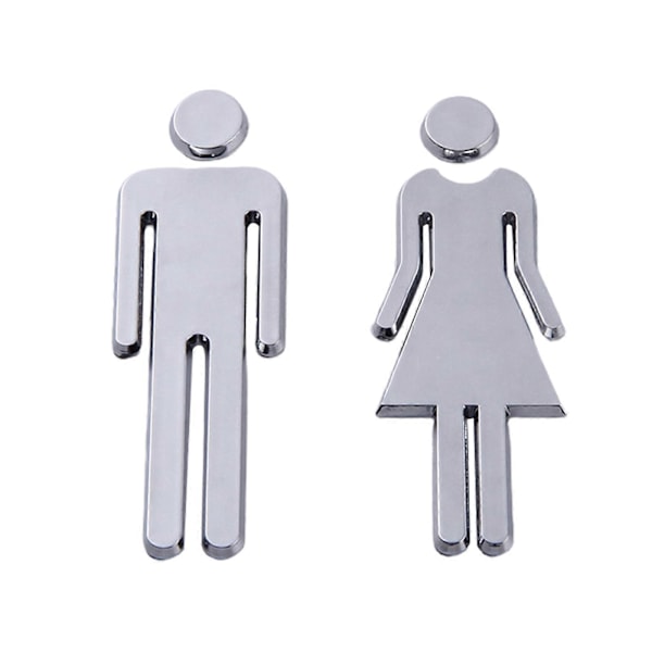 2 st Toalettsymboler Självhäftande Badrumsskyltar Toalettdörrskylt För Hotell, Kontor, Hem WC-Plack Silver