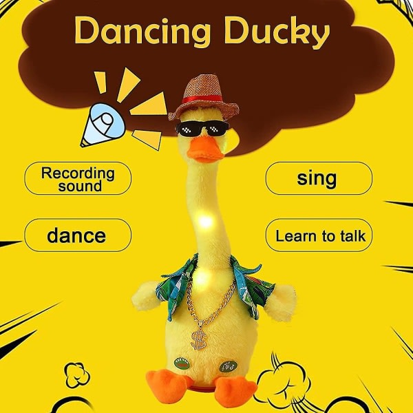 Dansing Syngende Duck Plysj Interactive Toy Recording Belysning utstoppede leker med 120 sanger A