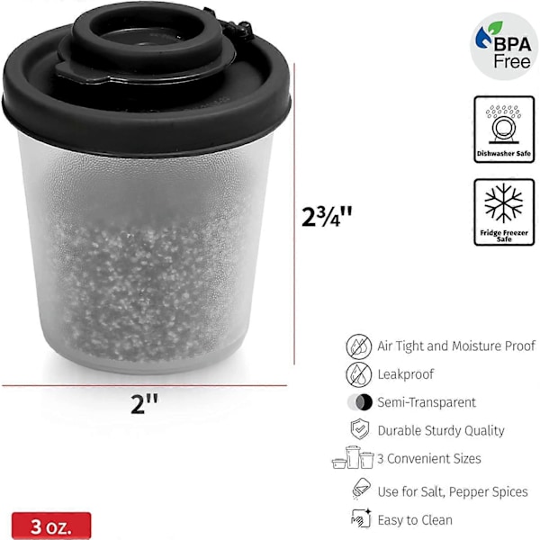 WARE Små Salt- og Peberbøsser til Rejser, Camping og Take-Away - Låsbare - 40g, Pakke med 2 Små sorte black Medium