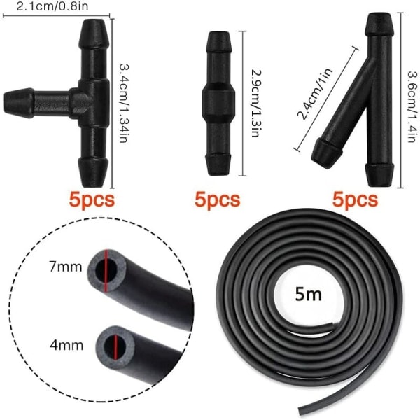 5m slangesett for vindusviskerblad, vindusspylervæske-slange, fleksibel slange, viskerdyse-slange og tåkespyler