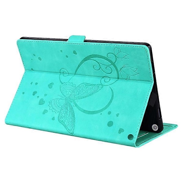 Til Amazon Fire HD 10 Plus 2021 / HD 10 2021 Kærligheds Sommerfugl Mønster Vandret Flip Læderetui med Holder/ Green