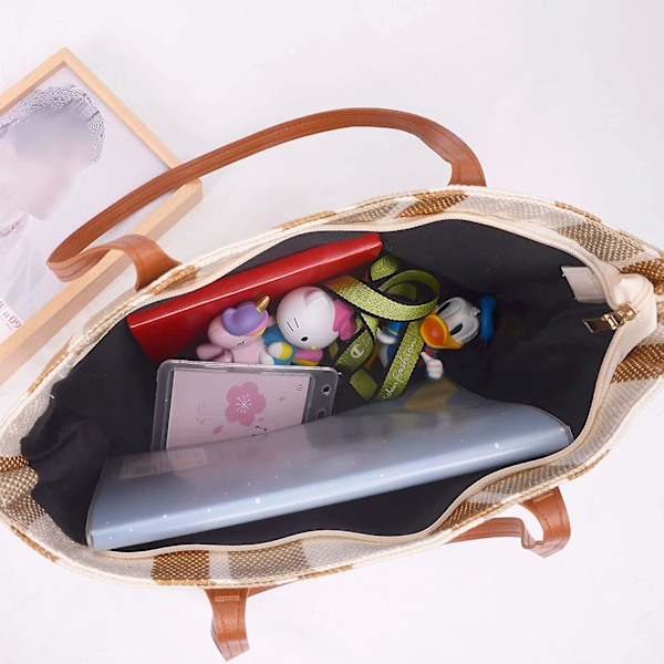 Stor Skuldertaske Dame Stribet Tote Taske Trendy Og Moderigtig Blød Canvas Skuldertaske White