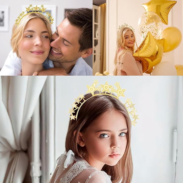 Stjernehodebånd, stjernehodebånd for kvinner og jenter, glitrende skinnende gloriehodebånd, julehodeplagg, stjernehodeplagg, hårtilbehør til bryllup