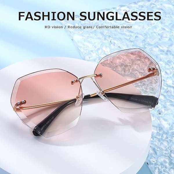 Solbriller for kvinner Oversized Rimless Diamond Cutting Lens Classic Eyewear