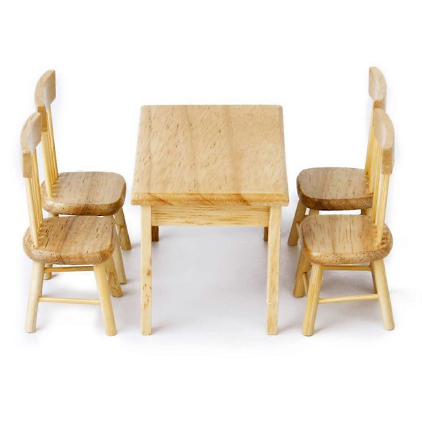 5 st/set 1:12 Mini Dockhusmöbler Trämatbord Stolsset Fickleksak Wood