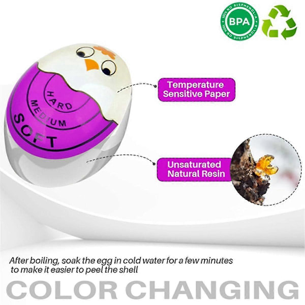 Egg Timer for Koking Egg - Myk, Hardkokt, Fargeendring, Sikker (Lilla - 3 Pakker)