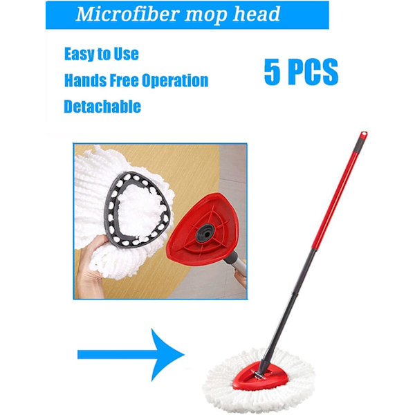 5 kpl Mop-päänsuojia, Spin Mop -päänsuojan vaihto, yhteensopiva Vileda Triangle Swivel -mopien kanssa, mikrokuituinen pyörivä mop-täyttö