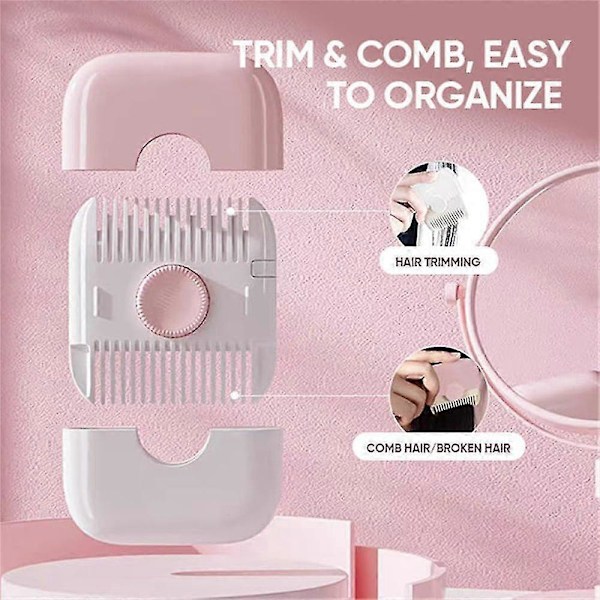 2-i-1 Hårtrimmer, Hårtrimmer til Spaltede Spidser, Hårtrimning og Arrangement, Manuel Hårtrimmerkam til Kvinder, Dobbeltsidet Design Pink