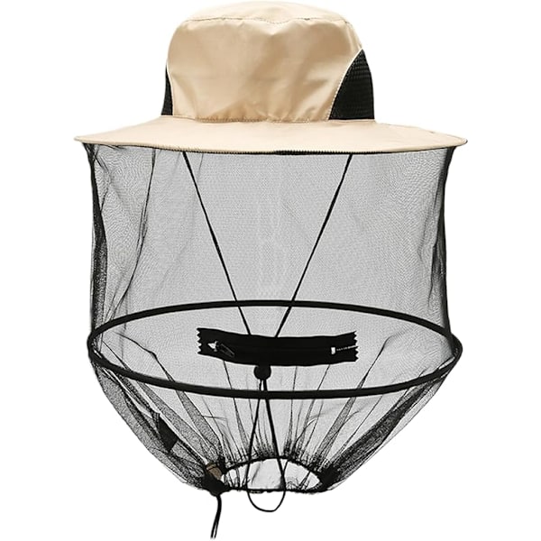 Net Hat Breathable Mesh Beekeeping Hat with Drawstring Anti-Flies Sun Protection Foldable Adjust,Beige