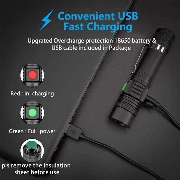 Superkirkas USB-taskulamppu LED Poliisi Taktiikka Taskulamppu