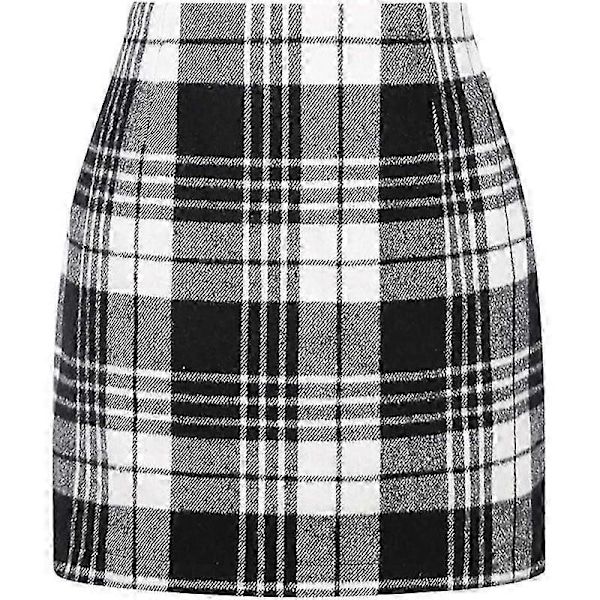 NYTT Dame Høy Midje Rutete Skjørt, Bodycon Blyant Ull Mini Skjørt Grey S