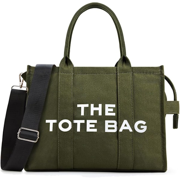 Dam Tote Bag Canvas Tote Bags Crossbody Väska Med Dragkedja Justerbar Rem Medelstorlek Green