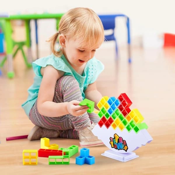48 stk. Tetra Tower Stack Attack Spil - Stableklodser Puslespil Brætspil til Børn og Voksne, Balancespil til Familiefest
