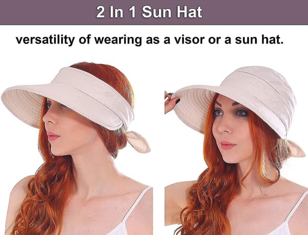 Hatte til Kvinder Upf 50+ UV Solbeskyttende Konvertibel Strand Visor Hat Beige