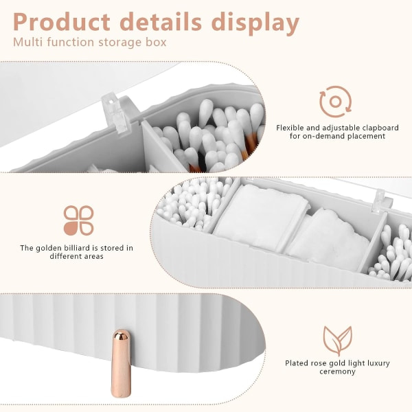 Makeup Organizer Förvaringsbehållare, ABS Hållare, 3 Fack Badrumsorganisatör Skönhet Makeup Organizer för Bomullspads, Bomullstops, Vit
