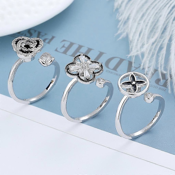 Anti Angst Ringe Justerbare Åbne Ringe Blomsterformede Ringe Med Zirkon B
